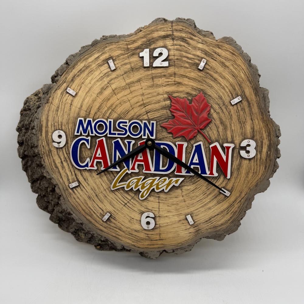 Molson Canadian Lager Wall Clock Vintage Faux Wood Tree Bar 1999 Doesn't Work